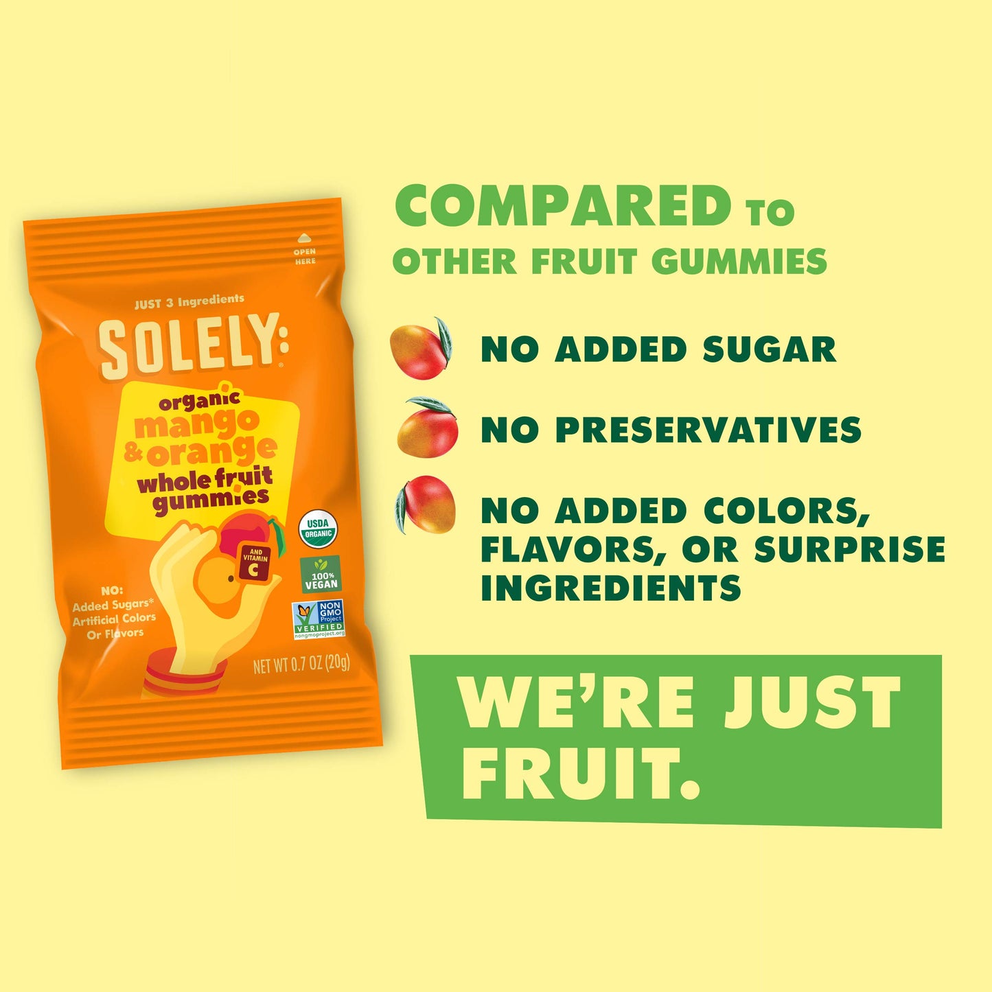 Solely Organic Mango and Orange Whole Fruit Gummies (5 pack)