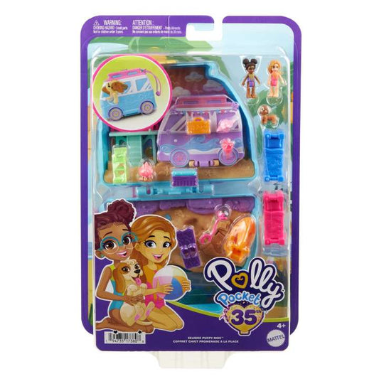 Polly Pocket Dolls And Playset, Travel Toys, Seaside Puppy Ride Compact