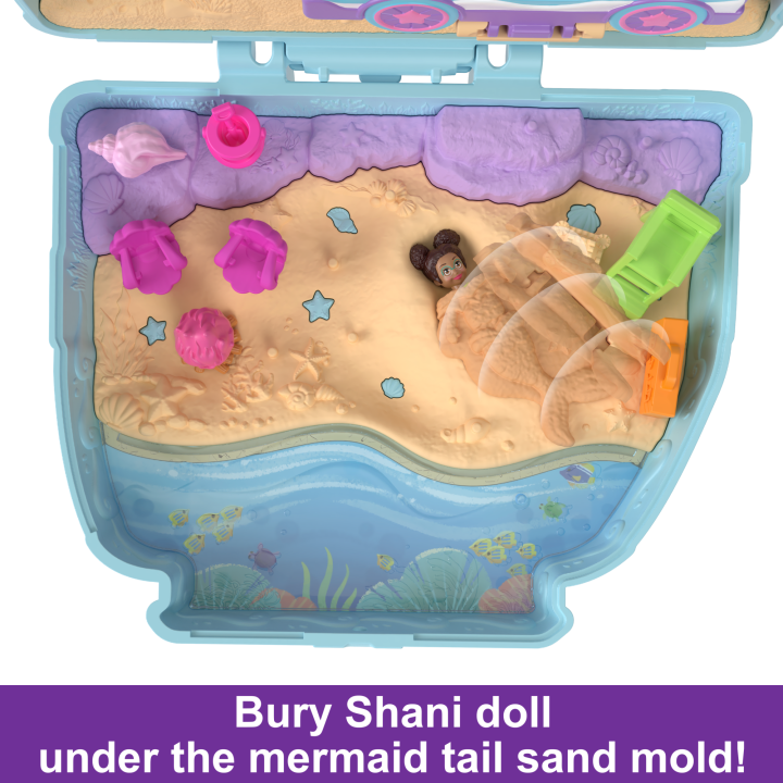 Polly Pocket Dolls And Playset, Travel Toys, Seaside Puppy Ride Compact *Damaged Box*