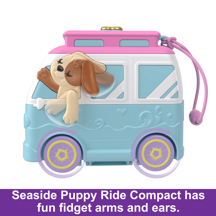 Polly Pocket Dolls And Playset, Travel Toys, Seaside Puppy Ride Compact *Damaged Box*