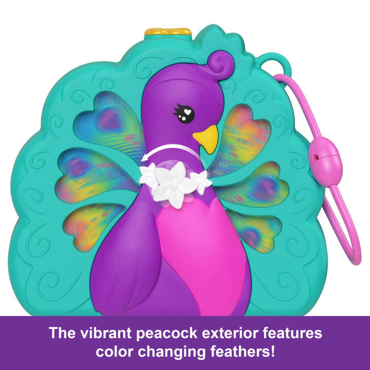 Polly Pocket Peacock Garden Compact With 2 Micro Dolls And Pets, Travel Toy With Animal Accessories