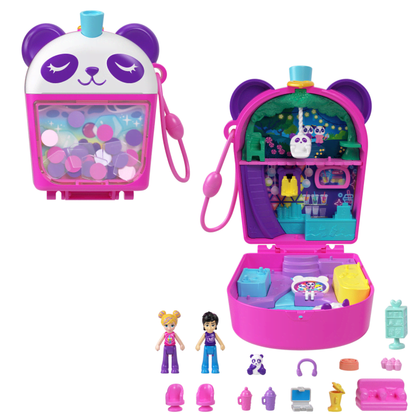 Polly Pocket Bubble Tea Panda Compact With 2 Micro Dolls And Pet Panda, Animal Toy With Food Accessories