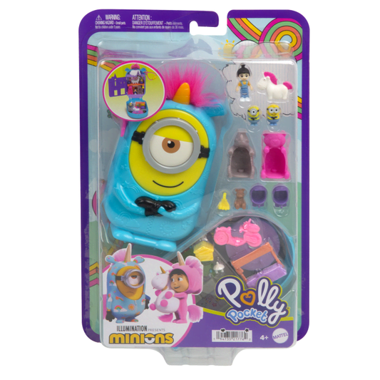 Polly Pocket Playset, Minions Compact With 9 Accessories, 1 Doll, 2 Minions And Unicorn Toy