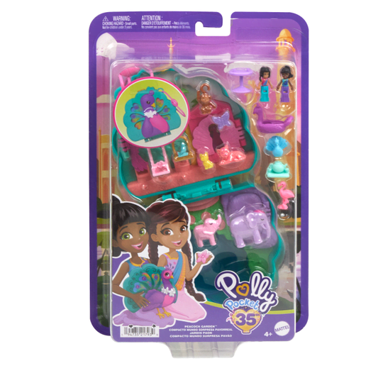 Polly Pocket Peacock Garden Compact With 2 Micro Dolls And Pets, Travel Toy With Animal Accessories