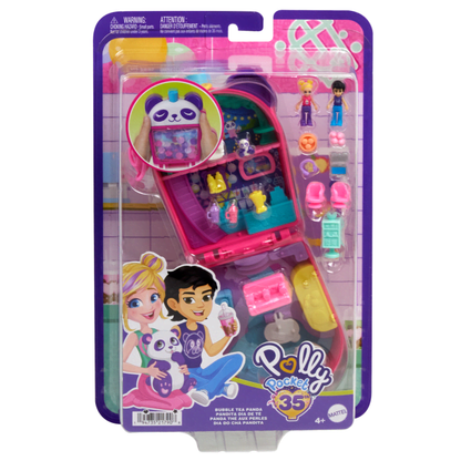 Polly Pocket Bubble Tea Panda Compact With 2 Micro Dolls And Pet Panda, Animal Toy With Food Accessories